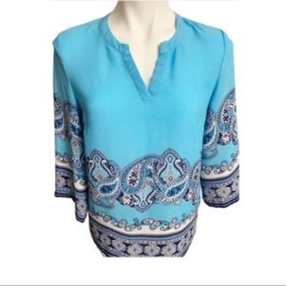 Cynthia Rowley Blue Paisley Top Size Small